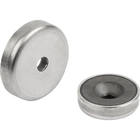 Kipp Magnet Shallow Pot Magnet H=8 Hard Ferrite, Round, Comp, Stainless Steel, D1=5, 5, D=40 +/-0, 2 K1408.140